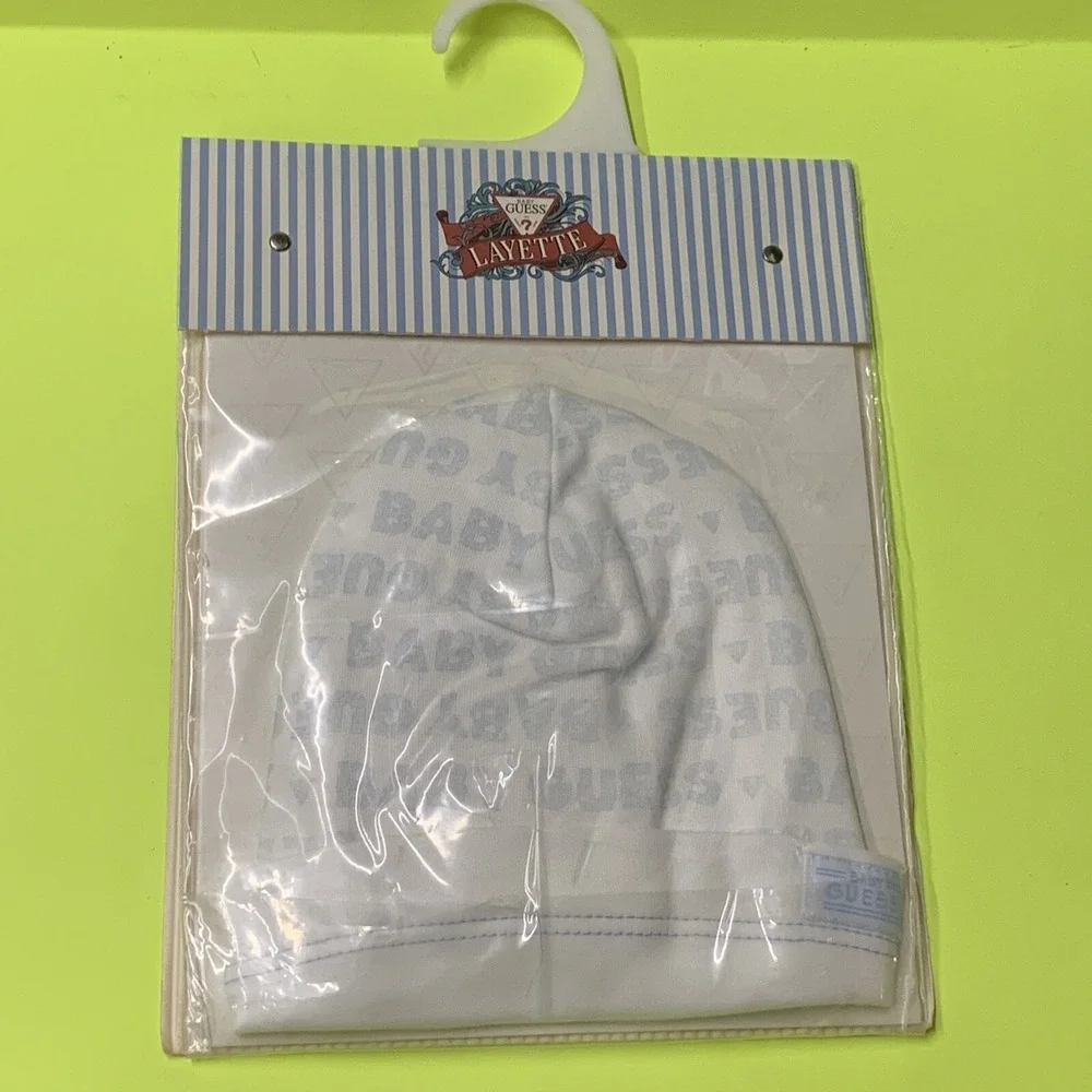 Vintage BABY GUESS Layette Roll up Cap Baby Blue S/M New sealed
